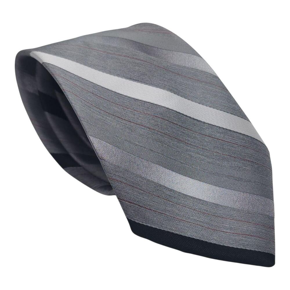 Surrey Tie Mens One Size Gray Striped Woven Poly Silk Classic Necktie Made USA